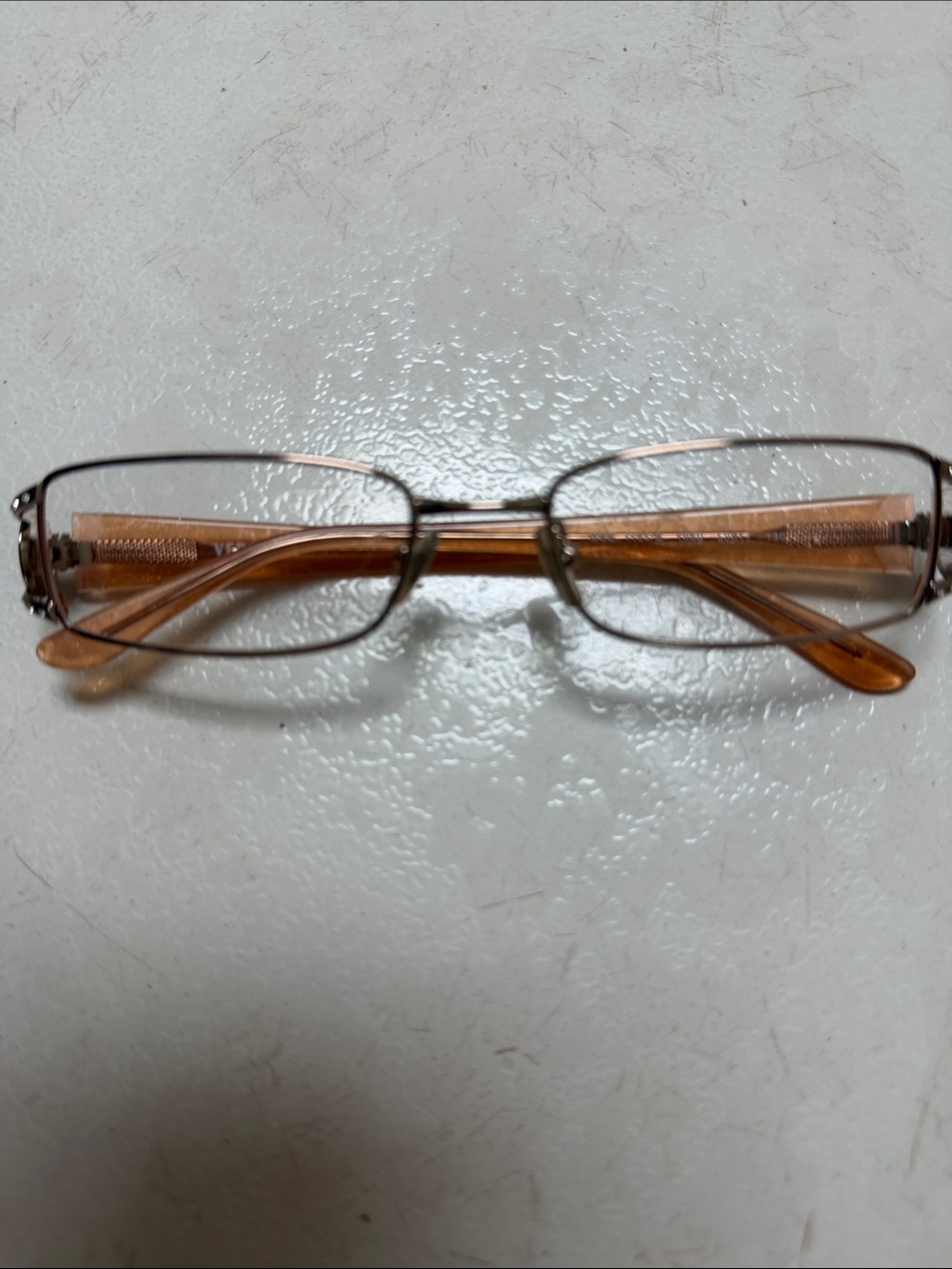 Versace Rectangular Metal & Amber Tortoiseshell Glasses pre- owned prescription